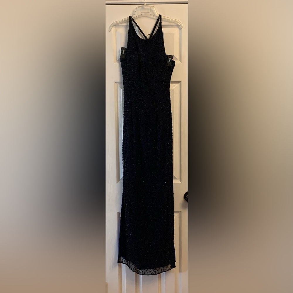 Elegant Navy Beaded Evening Gown